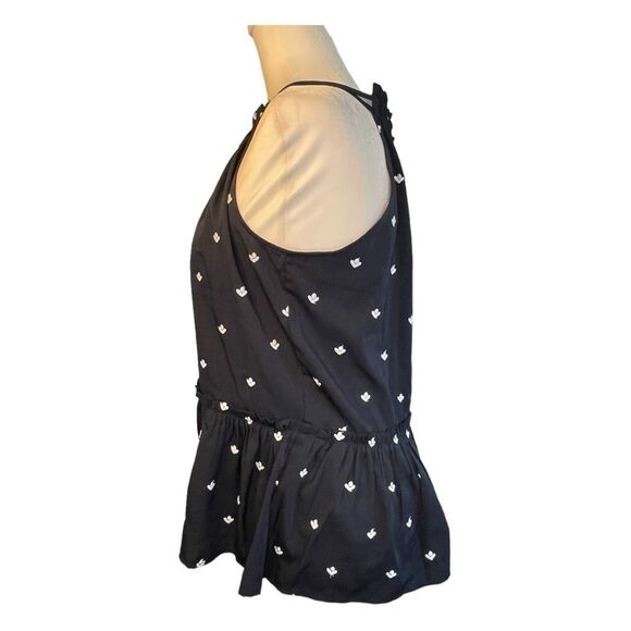 Loft Embroidered Floral Print Halter Top Navy Blue White Off The Shoulder Peplum - Picture 5 of 9